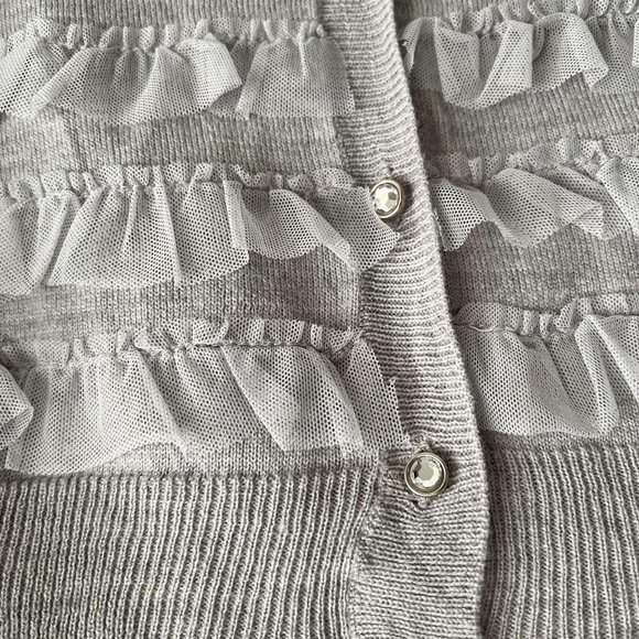 New York & Co Collection Ruffle Front Jeweled Button Cardigan - Light Gray - M - Picture 3 of 4